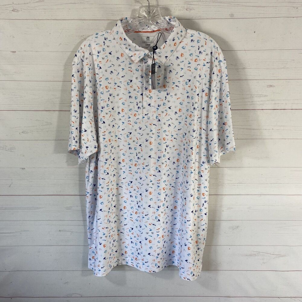 Ahead USA Mens Golf Polo Shirt Size Large White Multicolor Print Short Sleeve